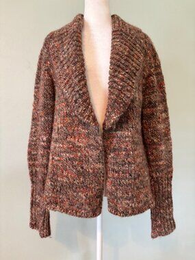 Talbots Brown Marled Open Front Chunky Knit Cardigan Sweater Size XL